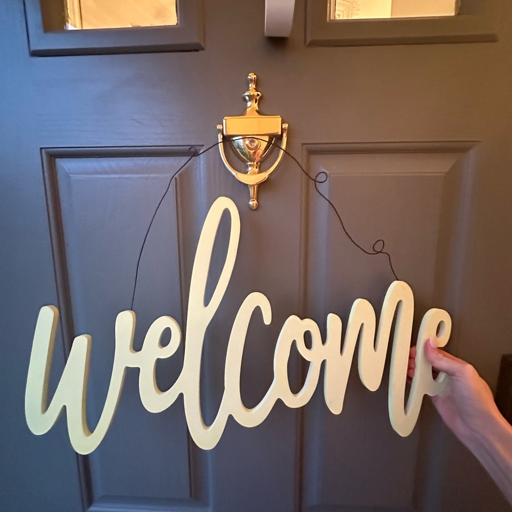 Kirklands Welcome sign for wreath or front door light yellow 20inches long